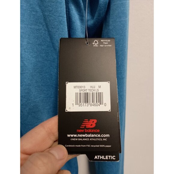 New Balance Mens Athletic Top Medium Blue Sport Tech Long Sleeve Pullover Tee - Picture 3 of 9